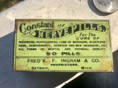 1906 “ Constant Nerve Pills “Adv.Tin For Loss Of Manhood! Etc.etc.Etc