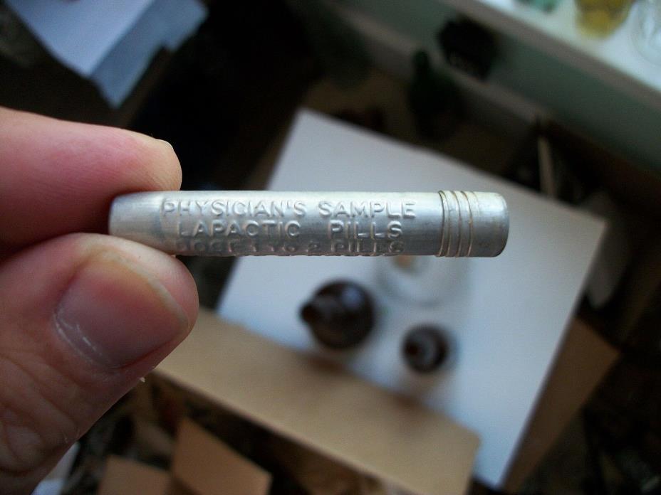 REALLY THIN METAL PILL VIAL PHYSICIAN'S SAMPLE LAPACTIC PILLS SHARP & DOHME