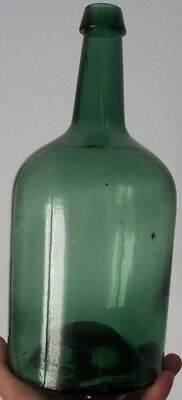 GORGEOUS IRON PONTILED FOREST GREEN DEMIJOHN 12.25 INCHES TALL APPLIED TOP