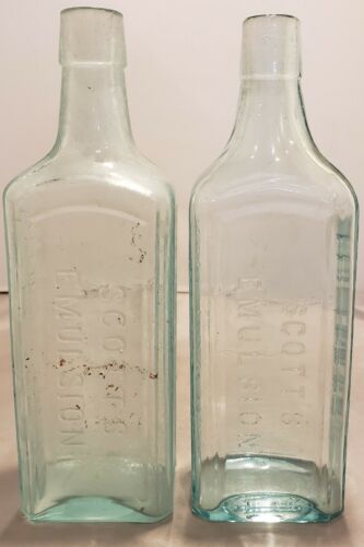 Antique bottle Scotts Emulsion Cod Liver Oil aqua 9 1/4