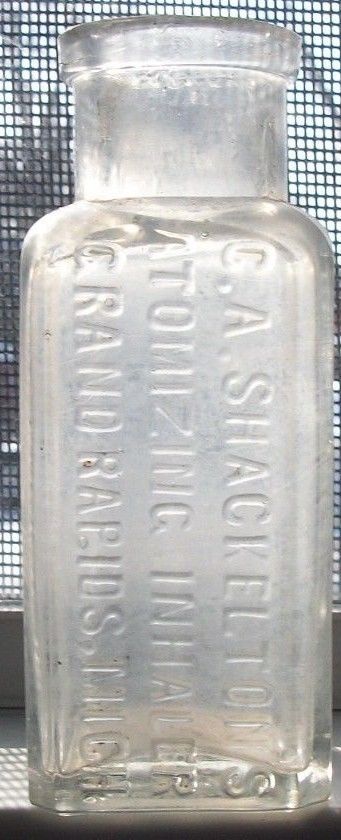 GRAND RAPIDS MICHIGAN CA SHACKLETON'S ATOMIZING INHALER 1890S ERA FREE SHIPPING