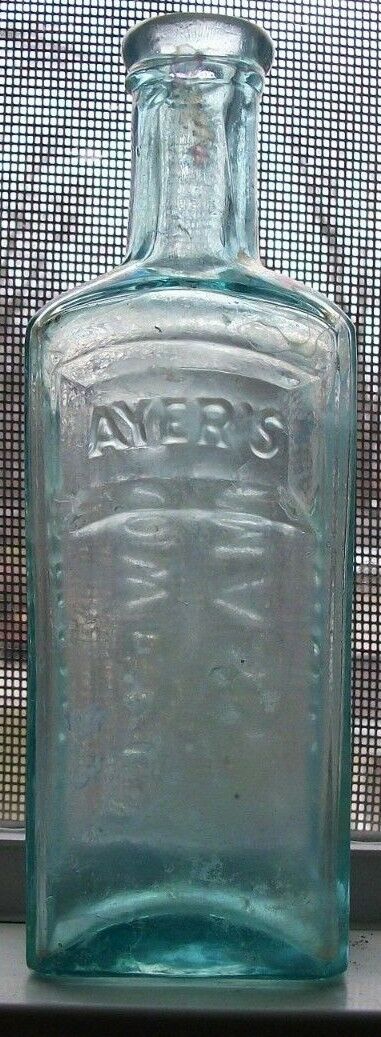 1880 AYER'S AGUE CURE LOWELL MASSACHUSETTS TOOLED LIP PATENT MED FREE SHIPPING