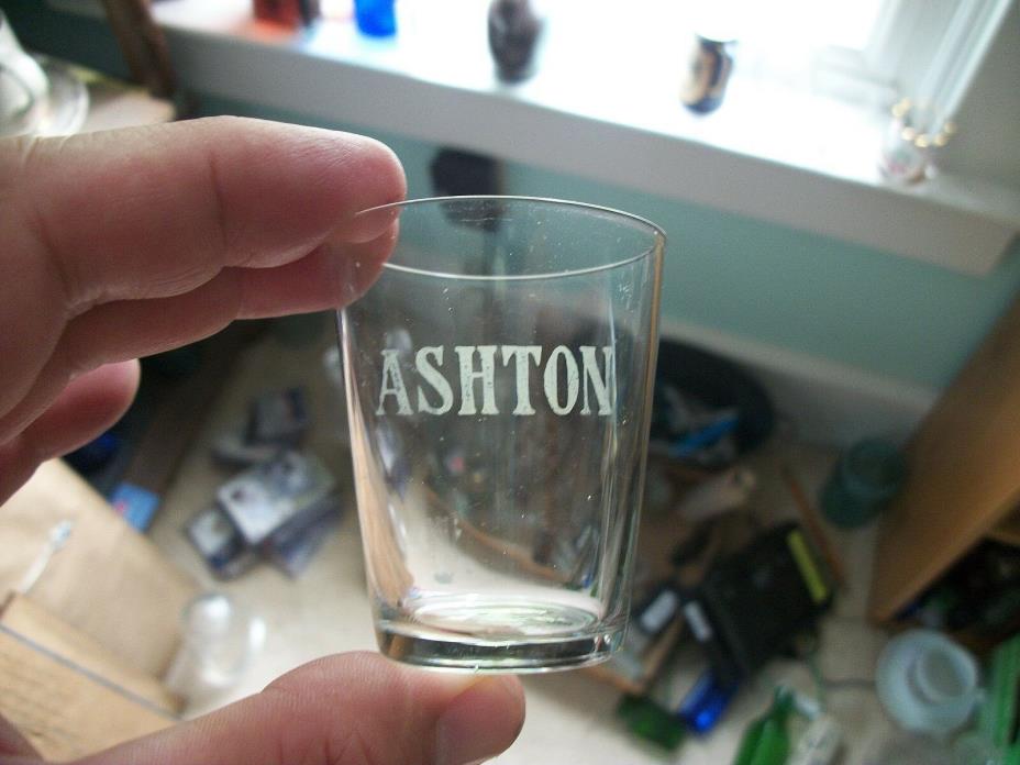 NICE EARLY THIN-WALL ACID ETCHED ASHTON ADVERTISING WHISKEY GLASS ST LOUIS MO