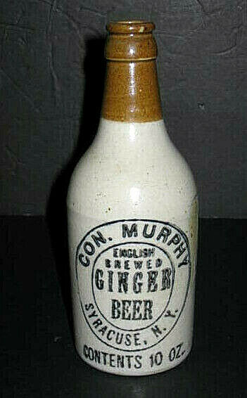 Con. Murphy Ginger Beer TwoTone Stoneware Jug Antique Pottery Bottle Syracuse NY