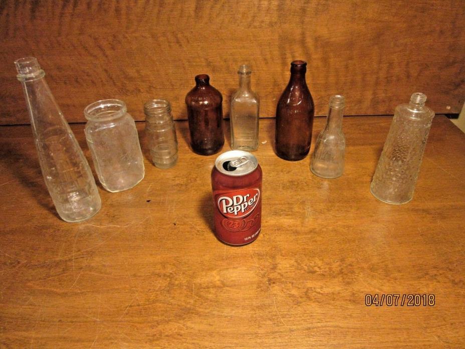 lot of 8 Vintage Glass Bottles VGC