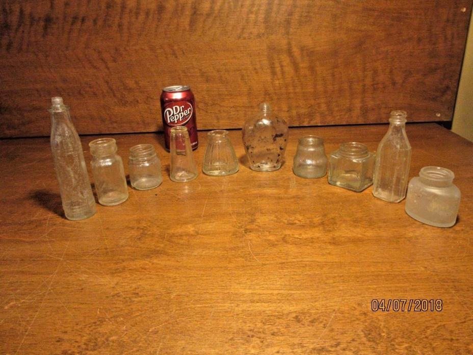 lot of 10 small Vintage Glass Bottles VGC-