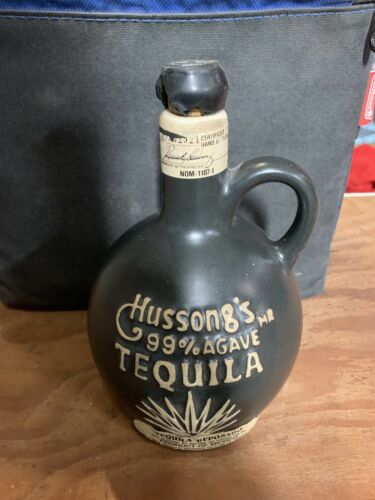 Reposado Hussong's MR Tequila Stoneware Bottle Empty with Cork Cap