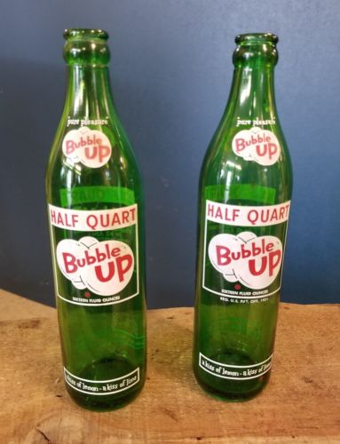 2 Bubble Up Soda Bottles Half Quart / Nice!!