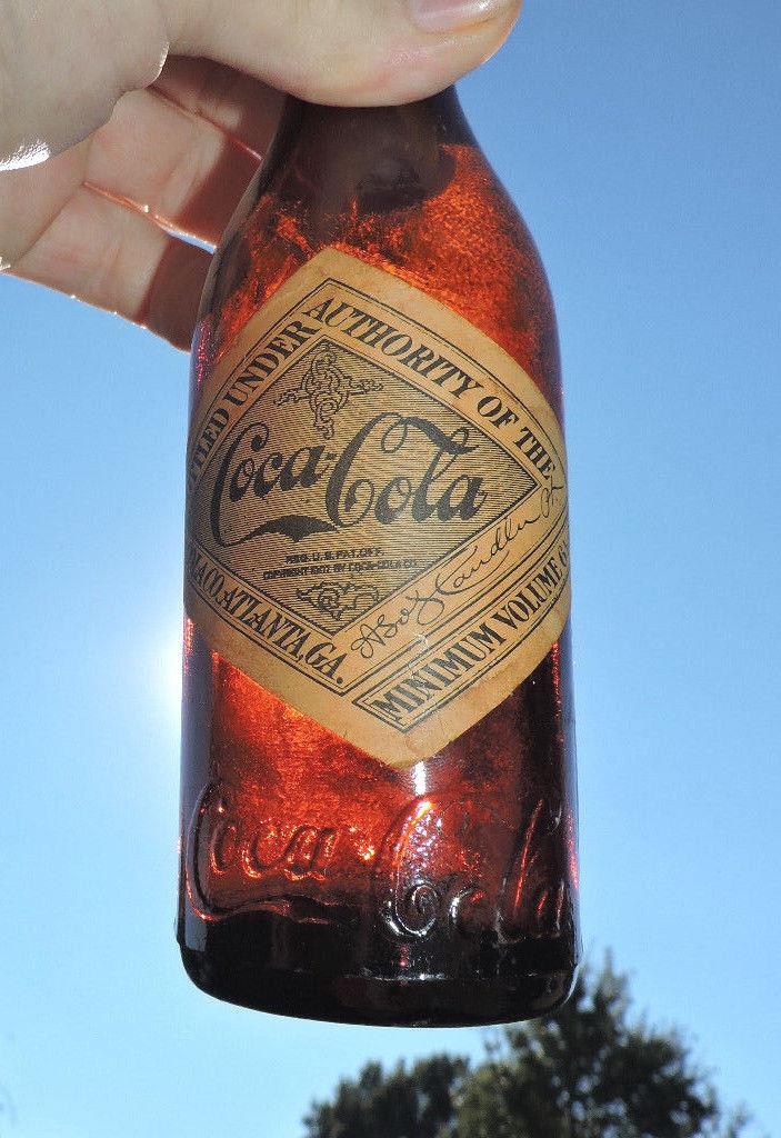 RARE STRAIGHT SIDE COCA COLA  PAPER LABEL AMBER BOTTLE  