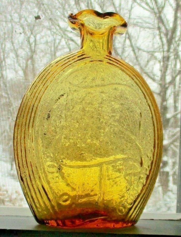 Amber Vintage Glass Decorative American Flag/Eagle Bottle/Vase