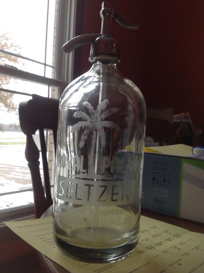 TERRE HAUTE, INDIANA ROYAL PALM COCA COLA ETCHED GLASS ACL SELTZER  BOTTLE