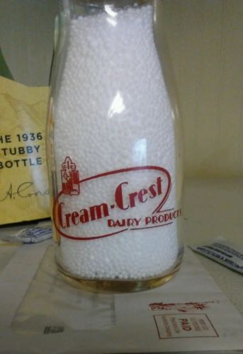 Cream-Crest red pyro half pint Massachusetts milk bottle