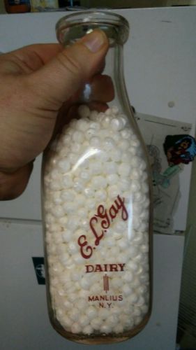 E. L. Gay Manlius, New York two color pyro quart milk bottle