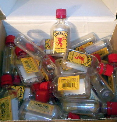 FIREBALL Lot 25 Mini 50-ml Alcohol Liquor Whiskey Empty Bottles Shots Crafts