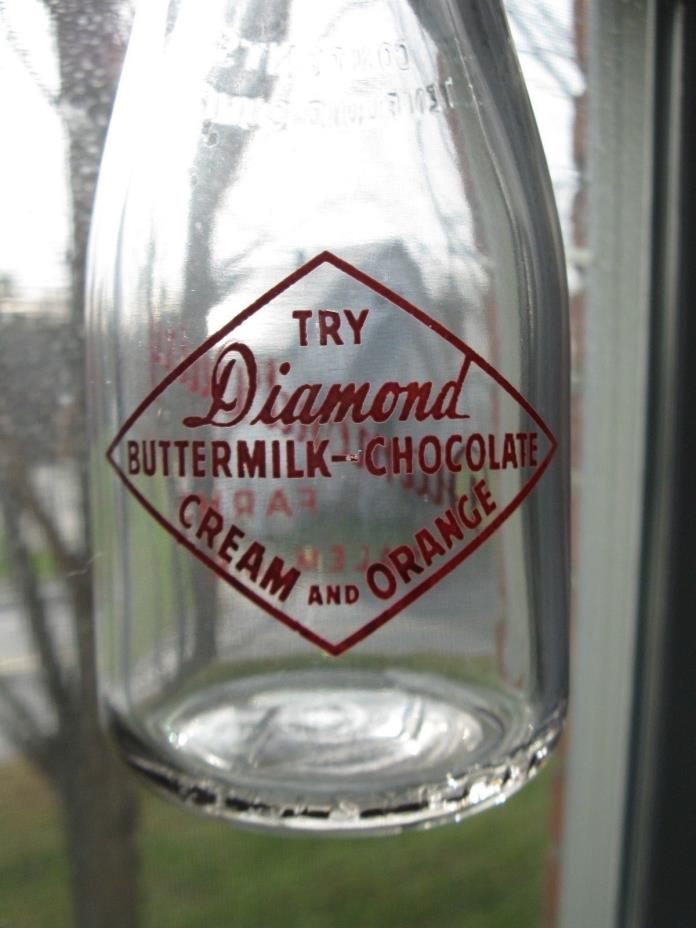 Vintage milk bottle Diamond Dairy Farms Salem, N.H. RD pyro