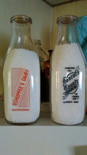 2 Downeast Maine milk bottles: Schoppee's and Hancock County Creamery