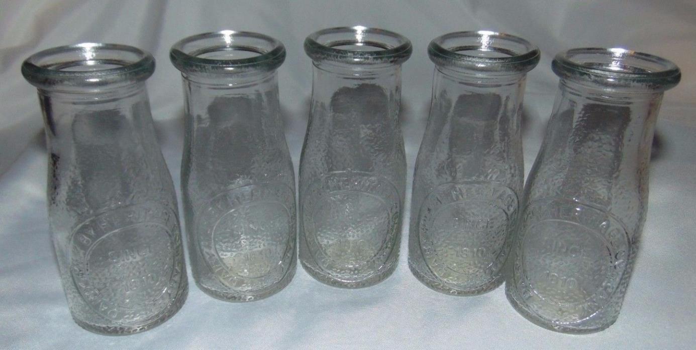 NEW Set of 5 Heritage Embossed Glass MILK BOTTLES Half Pint 7.5oz 5.5