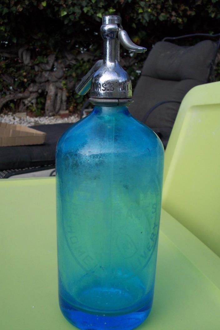 Vintage Blue Czecho-Slovakian L.ALMAS.BKLYN.57 Seltzer Bottle