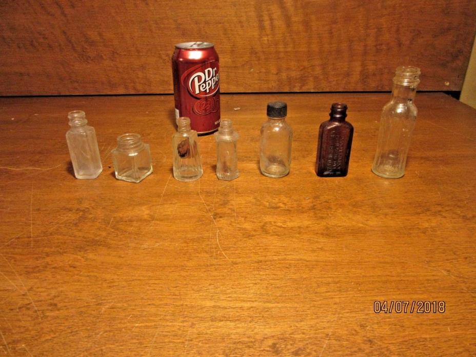 lot of 7 small Vintage Glass Bottles VGC-
