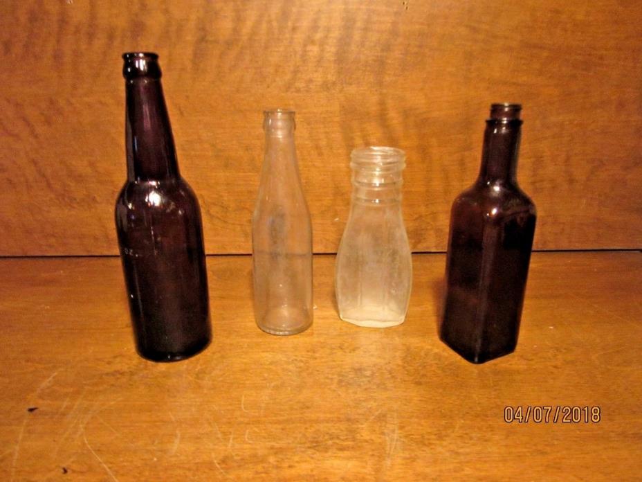 lot of 4 Vintage Glass Bottles VGC-