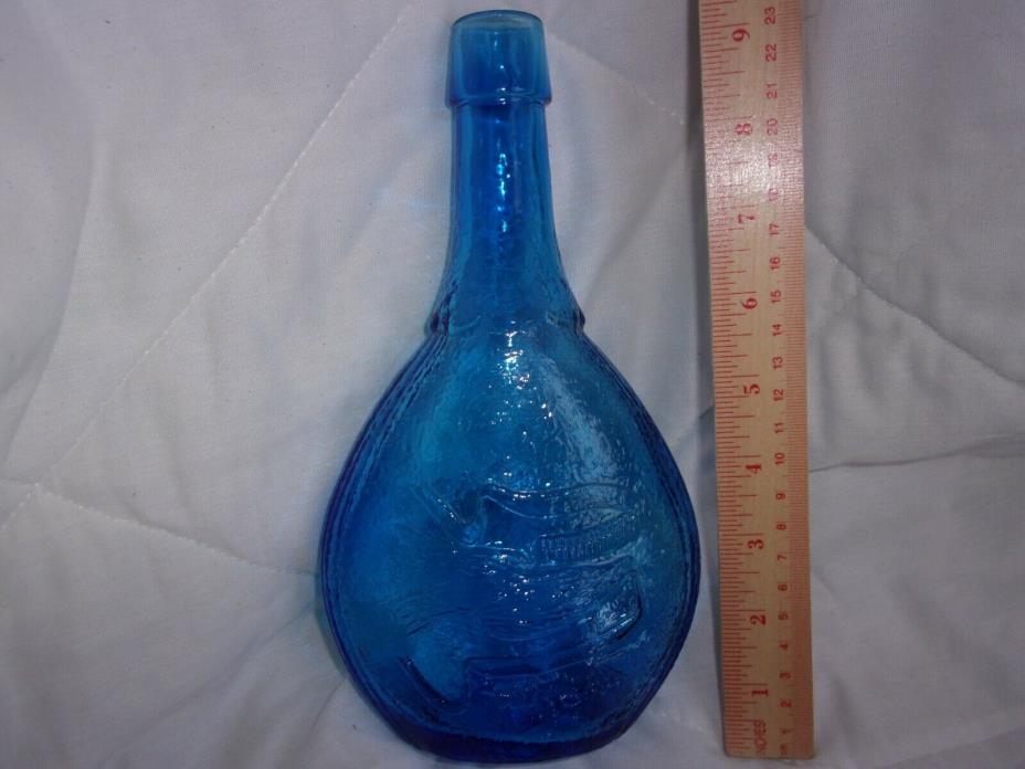 Vintage Blue Wheaton Glass Bottle Embossed Dove & Union Liquor Shield