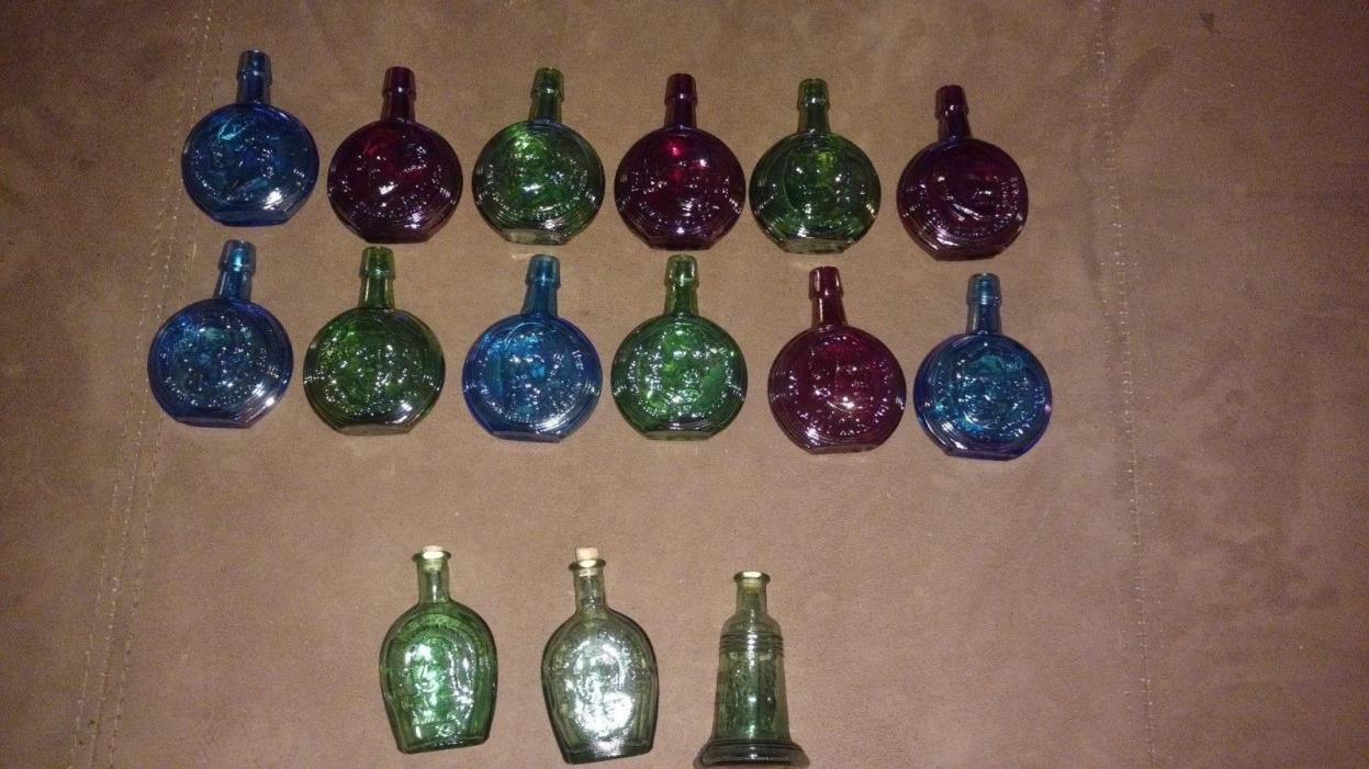 12 WHEATON US PRESIDENT MINI GLASS DECANTER BOTTLES VINTAGE PLUS BELL