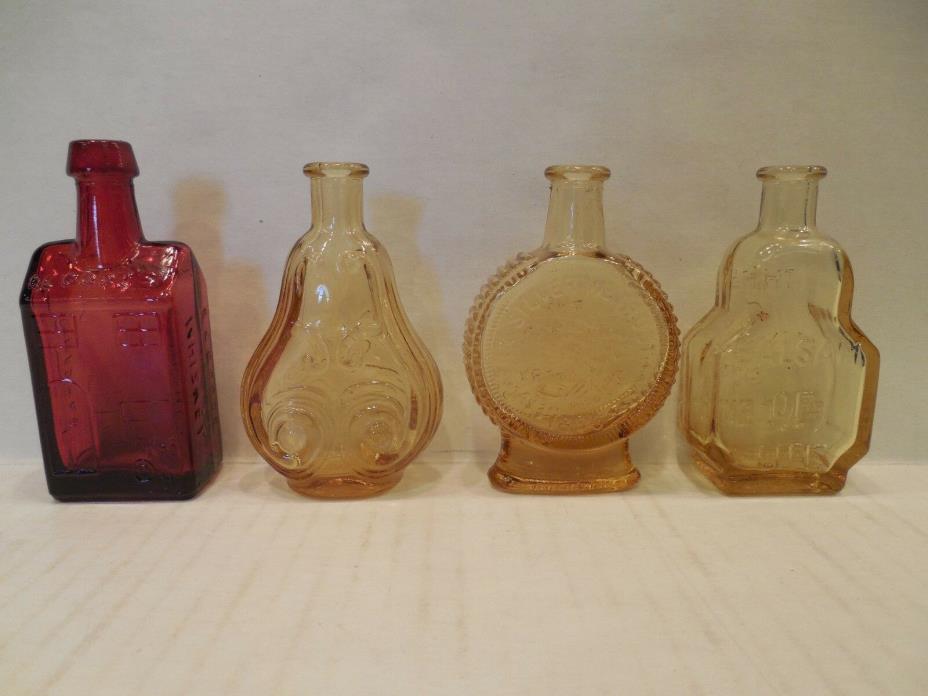 Lot of 4 Wheaton Glass Miniature Red & Amber Mini Bottles Pear House Balsam Lode