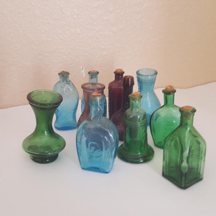 Mini Glass Bottles Colored (Wheaton Style) Made in Taiwan Lot of  11