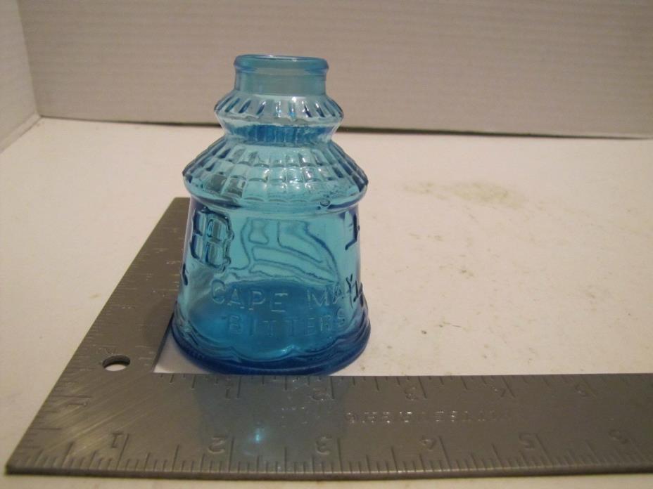VINTAGE WHEATON NJ BLUE GLASS BOTTLE CAPE MAY BITTERS LIGHTHOUSE CLEAN