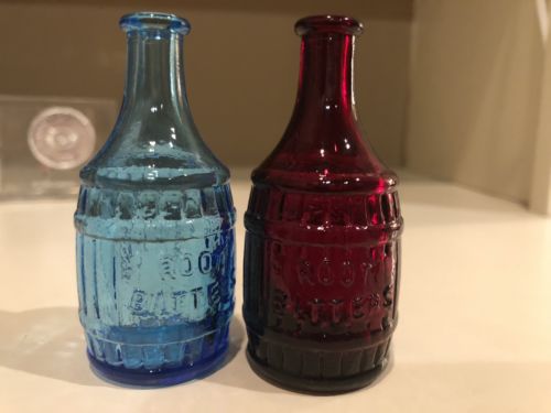 Two Wheaton 3” Root Beer Bitters Bottles Red And Blue