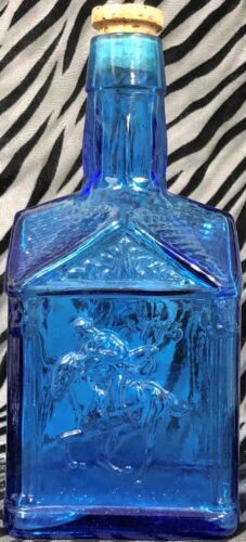 1 Blue Glass Paul Revere 1775 Pancake Syrup Bottle 16oz. Wheaton NJ (empty)