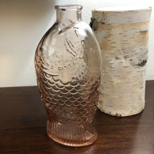 Vintage Fish Shaped Pink Glass Bottle Doctor Fisch’s Bitters Glass Bottle Pink