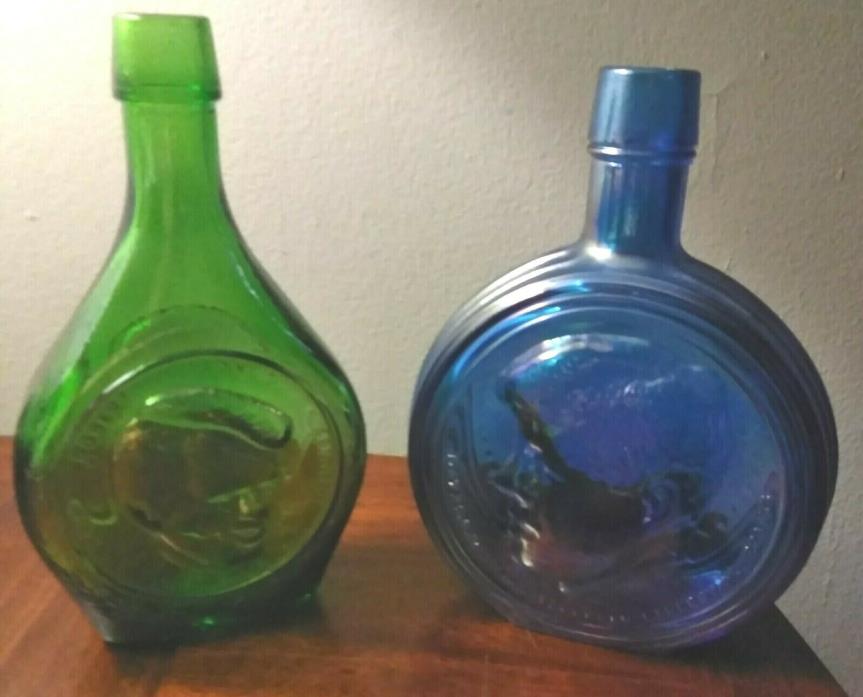 VTG Set Wheaton JFK Decanter Bottle Blue 1st Edition/ RFK Decanter Bottle Green