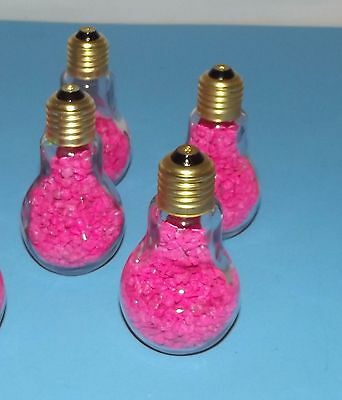 Bottles 4 Light Bulb Shaped Glass Brass Screw Cap Jars Container w Pink Pebbles