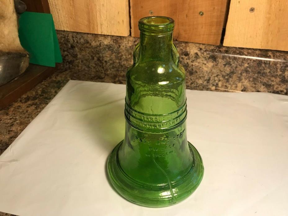 Vintage Wheaton NJ Green Glass Liberty Bell Shaped Bottle Decanter
