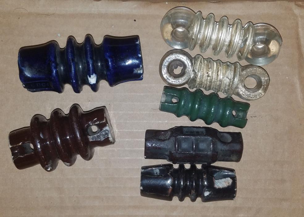 Lot of 7 Vintage Glass Twisted Radio Strain Insulator 3 Inches Salvage Steampunk