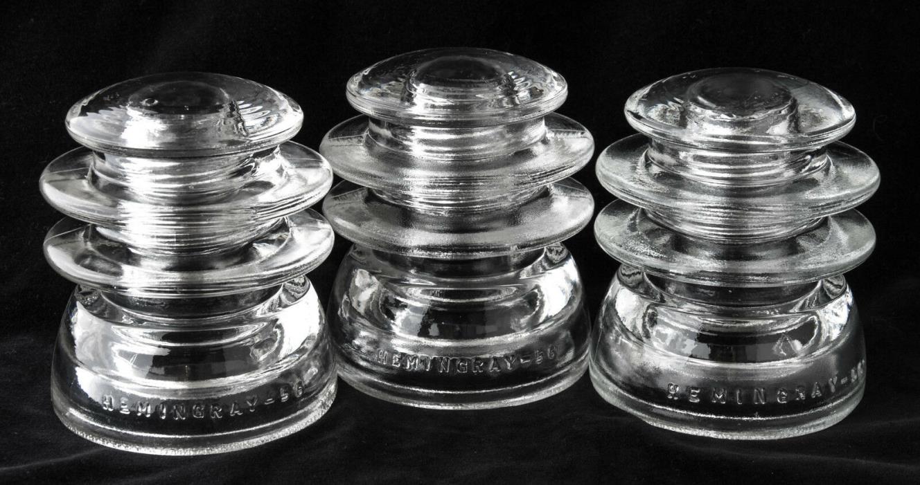 Glass Insulators Vintage Hemingray 56 Set of 3 Clear