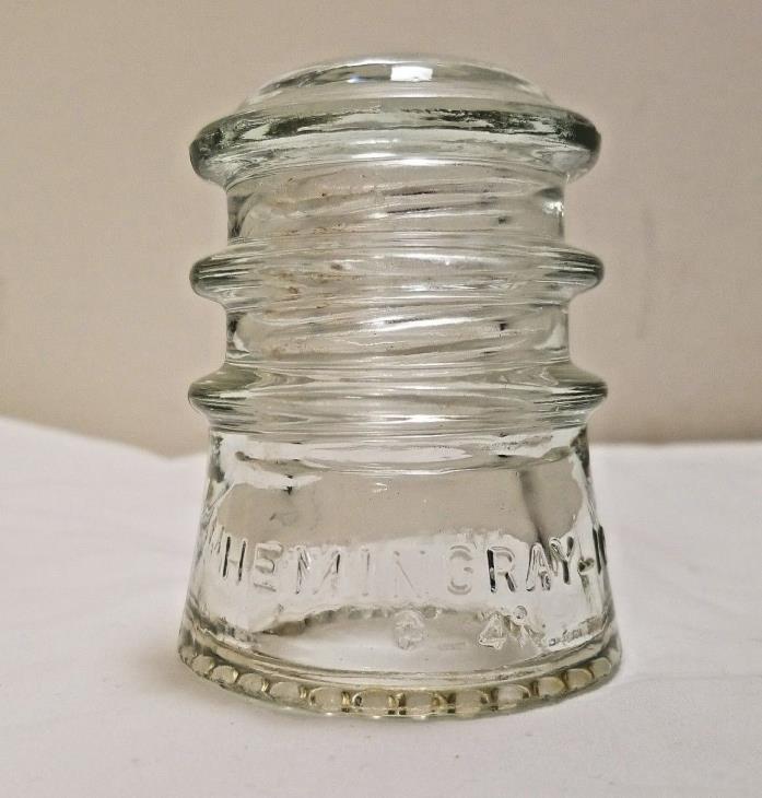 HEMINGRAY glass Insulator No 10 clear double skirt triple groove made in U.S.A