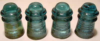 4 Vintage Antique Electrical Glass Insulators Pat. May, 2 1893 Heningray No. 9