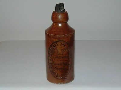 Rare Antique Stoneware Bottle Folkestone  District L V Mineral Water Ginger Beer