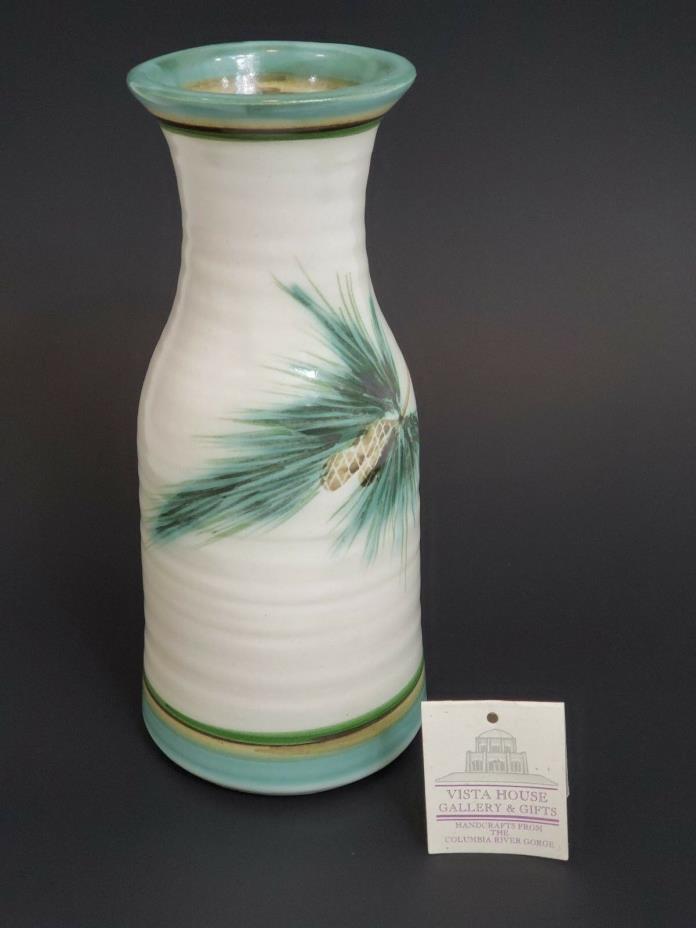Signed Stoneware Tall Vase Turquoise Ceramic Studio Pottery 9