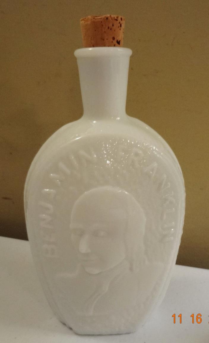 Vintage Wheaton Glass House Benjamin Franklin White Glass Bottle