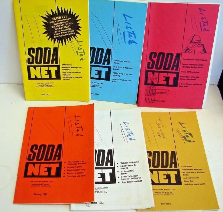 Painted Label Soda Net; 1992 (6) issues; ACL soda collectors Official Newsletter