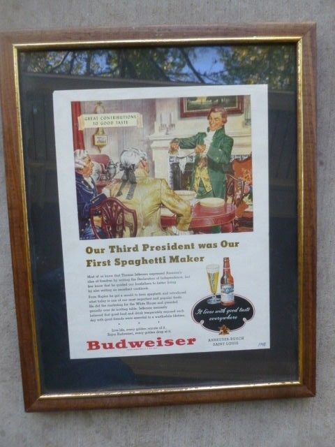 Budweiser Beer Magazine Original 1948 Print Ad Thomas Jefferson Spaghetti