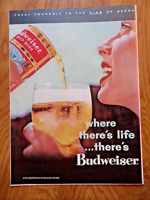 1956 Budweiser Beer Ad Where There's Life there's Budweiser