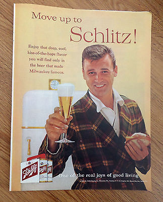 1960 Schlitz Beer Ad Joys of Good Living Move Up to Schlitz