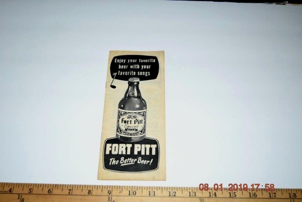 Vintage 1940's Fort Pitt Beer, Old Shay, Song Book