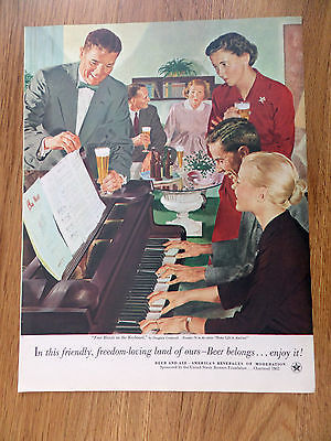 1953 Beer Belongs Ad  #78 Four Hands on the Piano Keyboard by Crockwell