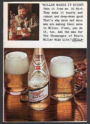 1969 MILLER BEER AD~AL HIRT~TRUMPET~BOTTLE~MUG~PRINT PROMO
