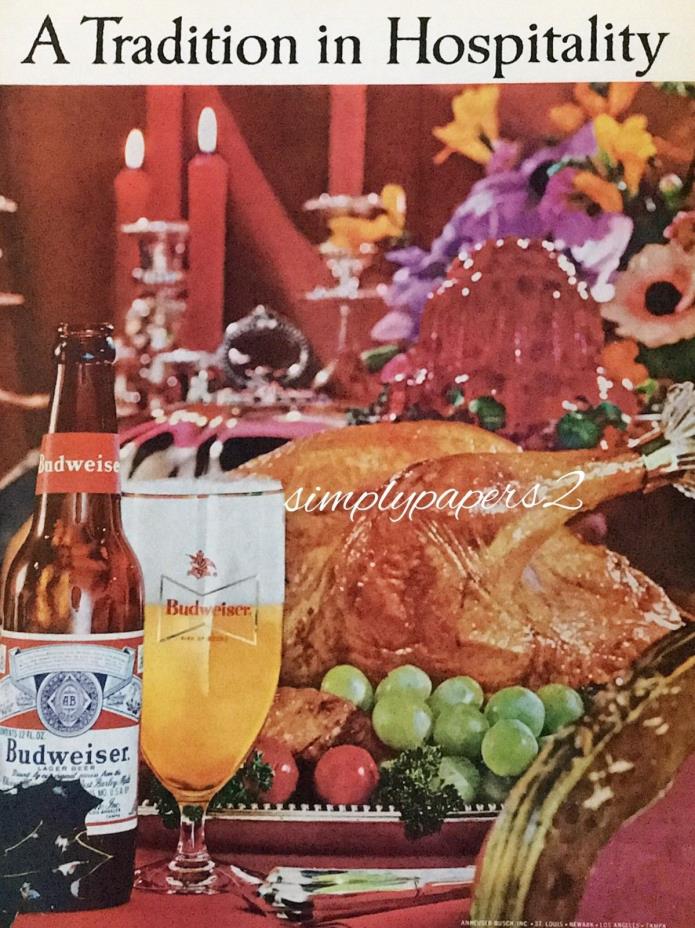 1963 Budweiser Beer A Tradition In Hospitality Turkey Holiday Photo Print Ad